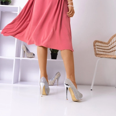 OUTLET Escarpins en brocart pour femmes argent avec zircons cubiques Vida - Chaussures