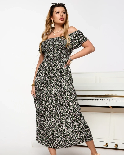 Robe midi pour femme Floral noir Vêtements