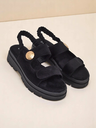 Sandales pour femmes Royalfashion Anthea Nero - daim noir, plateforme 5 cm