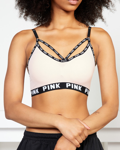 Brassière de sport femme rose avec inscriptions - Underwear