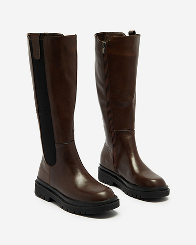 Bottes hautes pour femmes en cuir écologique de couleur marron Orikas - Footwear