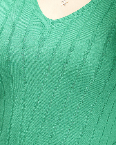Pull femme col V vert - Vêtements