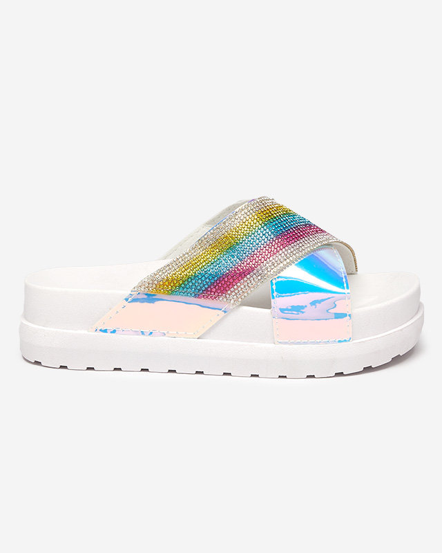 OUTLET Chaussons femme blancs holographiques à sequins Yalay - Footwear