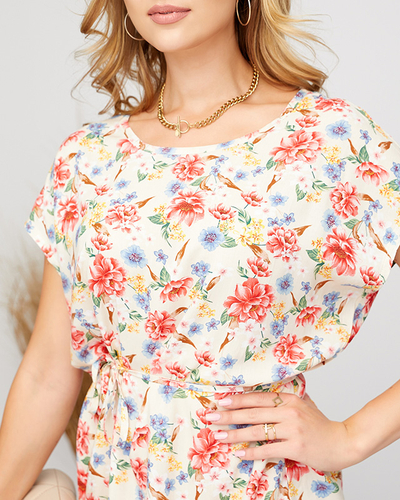 Robe femme beige simple à motif fleuri - Vêtements