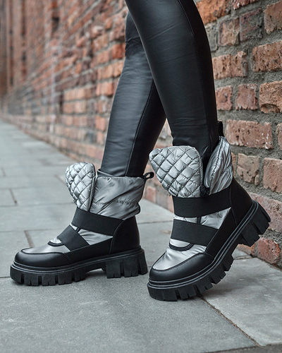 OUTLET Bottes pour femmes a'la bottes de neige sur une semelle plate en noir-gris Ferory- Footwear