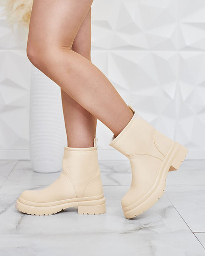 Royalfashion Bottes femme beige mat avec semelle plus épaisse Holeopi