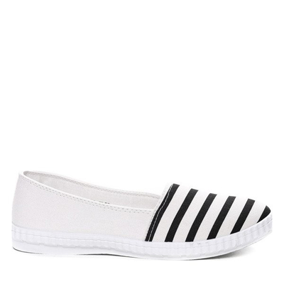 Białe slip on w paseczki Sylvia- Obuwie