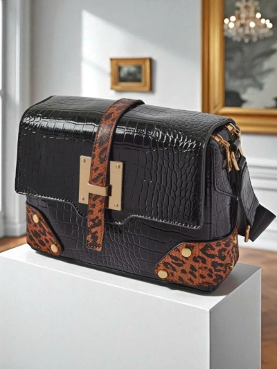 Sac pour femmes Callista Nero - cuir de crocodile écologique, noir et marron
