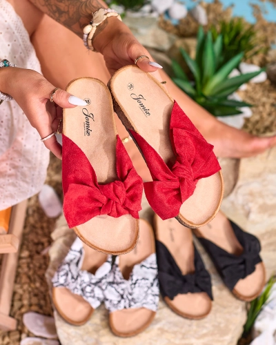 Tongs rouges pour femme avec nœud Rofdoo- Footwear