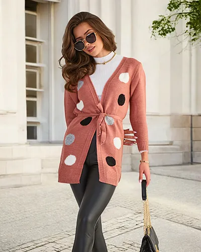 Cardigan noué pour femme rose foncé avec épingles colorées - Vêtements