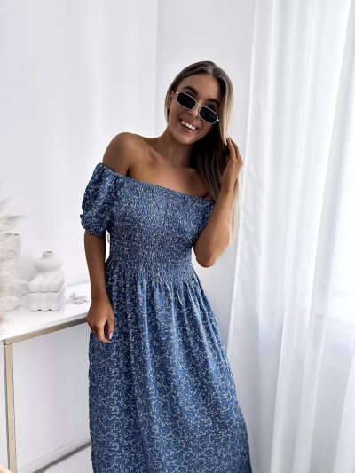 Robe midi à fleurs pour femme bleu - Vêtements