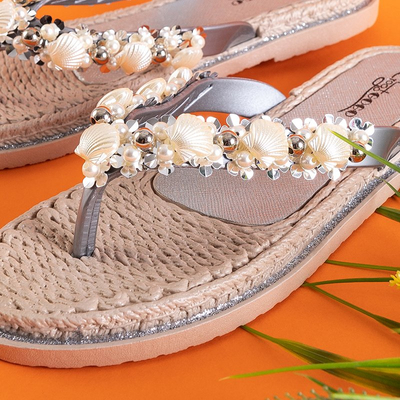 OUTLET Tongs argentées pour femme avec décoration Jefis - Chaussures