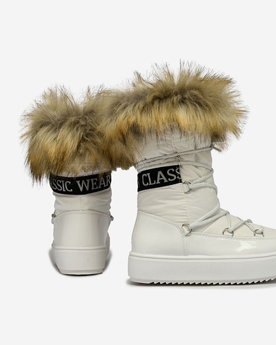 Royalfashion Chaussures à enfiler a'la snow boots avec fourrure pour enfants en blanc Asika