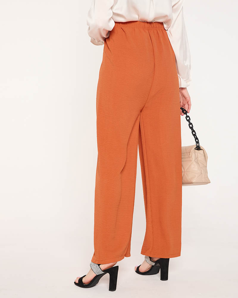 Pantalon palazzo large pour femme avec taille à nouer orange - Vêtements