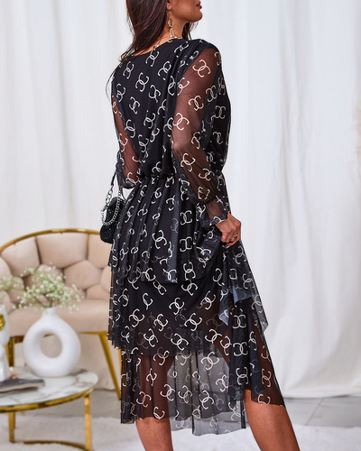 Royalfashion Robe midi en maille noire avec imprimé