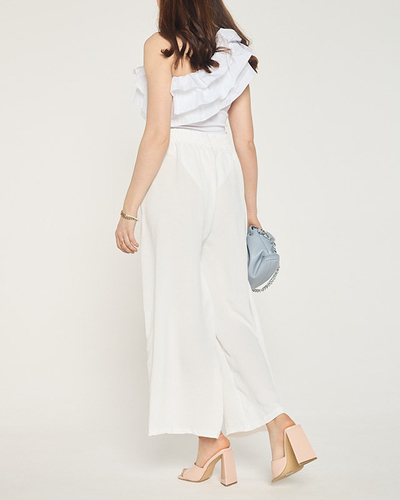 Pantalon palazzo large femme blanc - Vêtements