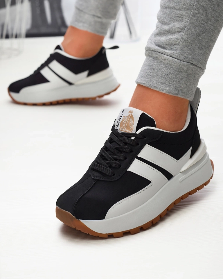 Chaussures de sport noires en éco-cuir pour femme avec empiècements colorés Tifora- Footwear