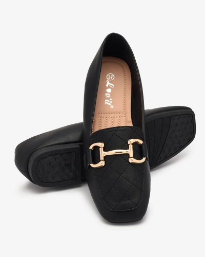 Royalfashion Mocassins matelassés noirs pour femme avec ornements dorés Wetifa