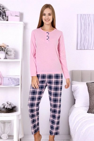 Pyjama en coton de mode royale pour femmes avec pantalon à carreaux