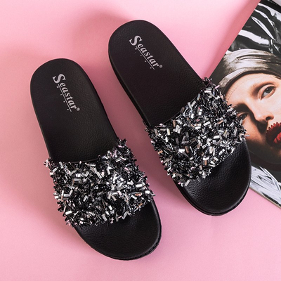 OUTLET Chaussons compensés pour femme noirs avec zircon cubique Lomine - Footwear