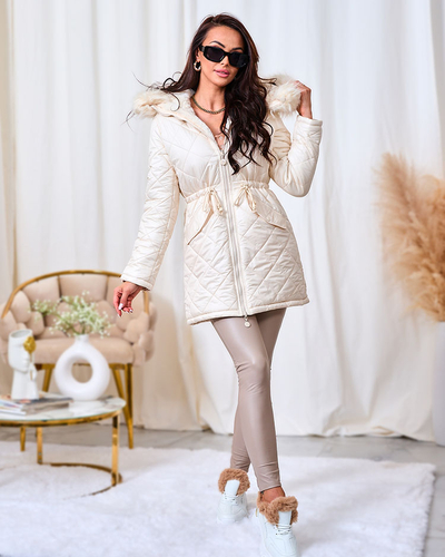 Royalfashion Veste d'hiver matelassée pour femme en écru