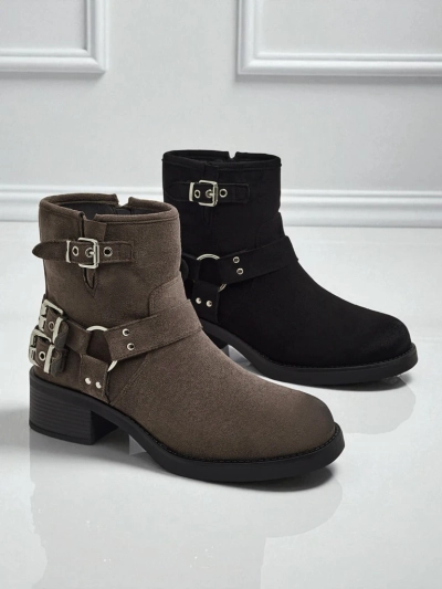 Bottines pour femmes en daim écologique avec boucles Valtos