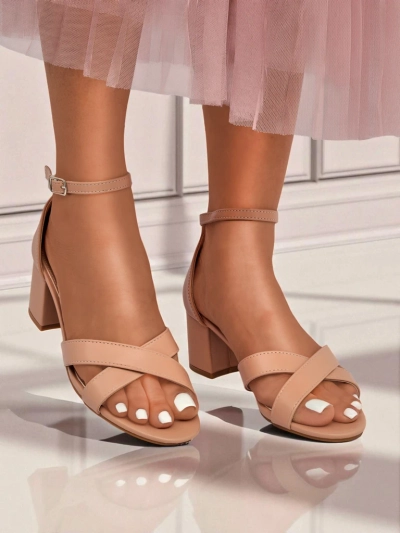 Royalfashion Sandales à talon bas bloc pour femme Eleganza Strap