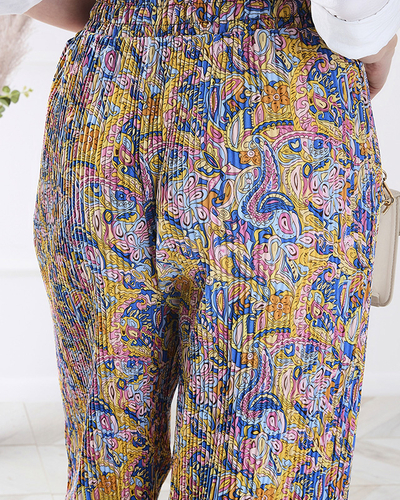 Pantalon à motifs à jambes larges pour femme en jaune- Vêtements