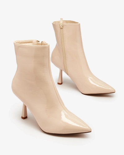 Royalfashion Bottes à talon de canard laqué beige pour femmes Elegant Classy