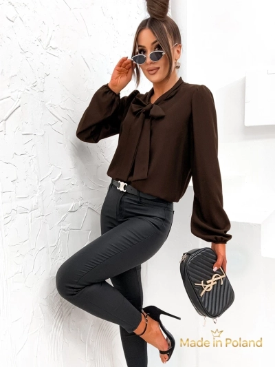 Chemisier Athena Marron Foncé avec Col