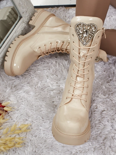 Bottines vernies à lacets pour femmes Emelune