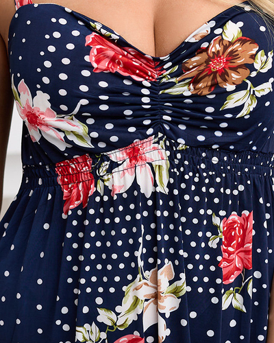 Robe midi femme bleu marine à bretelles pois - Vêtements