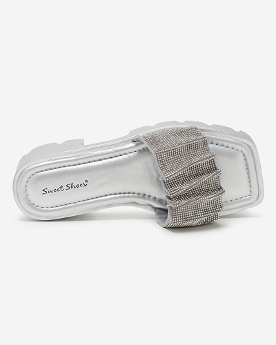OUTLET Pantoufles argentées pour femmes avec zircons cubiques Emkoy - Footwear