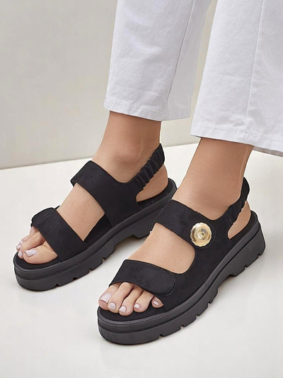 Sandales pour femmes Royalfashion Anthea Nero - daim noir, plateforme 5 cm