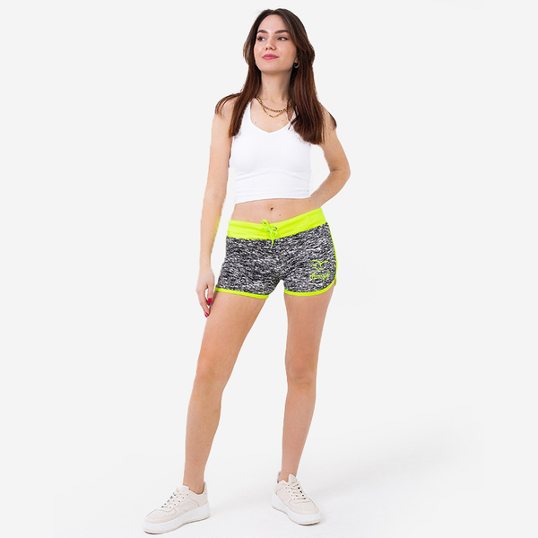 Short de sport femme jaune fluo et noir - Vêtements