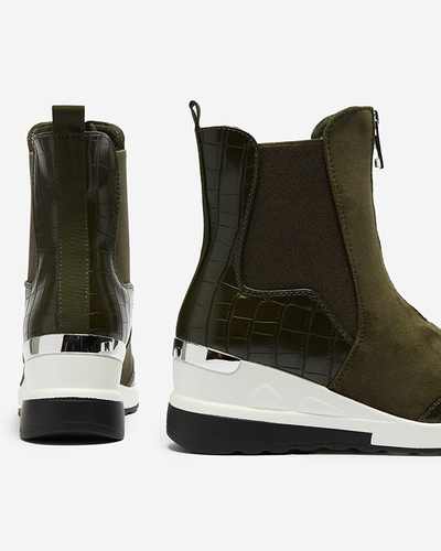 Baskets hautes pour femmes vert foncé avec gaufrage Looyis - Footwear