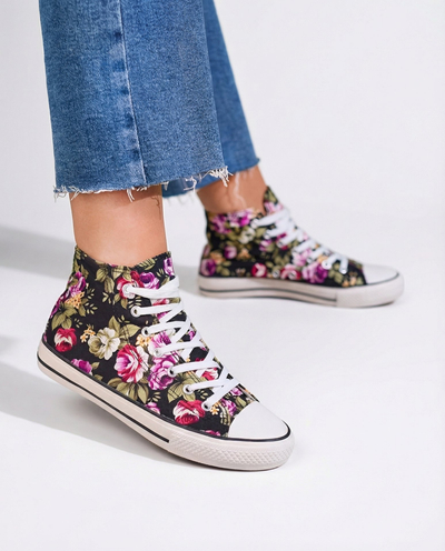 Royalfashion Baskets noires montantes pour femme à motif floral Soxic