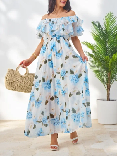 Robe off-the-shoulder pour femmes avec manches courtes en divers motifs floraux
