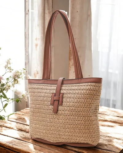 Royalfashion Grand sac à main en paille pour femmes