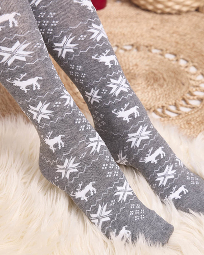 Chaussettes montantes de Noël en gris clair pour femmes- Sous-vêtements