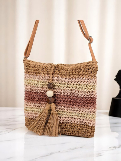 Royalfashion Petit sac à main en paille pour femme Rayé Charm Mini