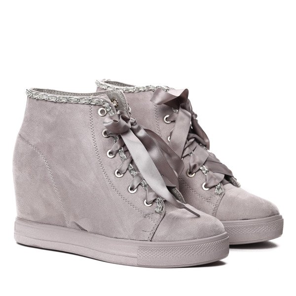 Szare sneakersy na krytym koturnie wiązane wstążką Isabela- Obuwie