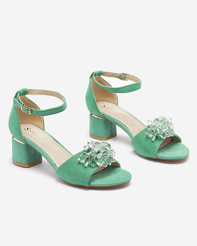 Sandales vertes pour femmes sur tige avec cristaux décoratifs Cerosso- Footwear