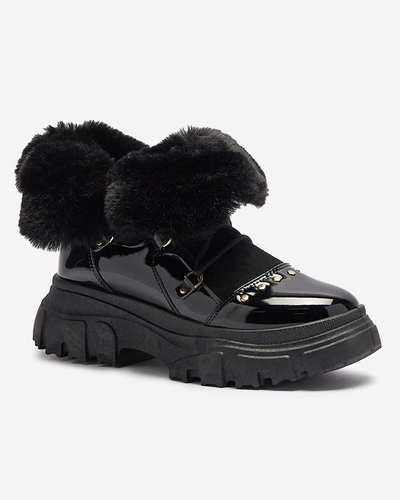 Bottes de neige noires à lacets pour femmes Fentes- Footwear