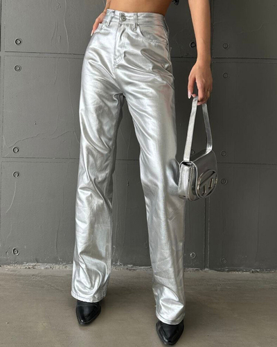 Royalfashion Pantalon large métallique pour femme
