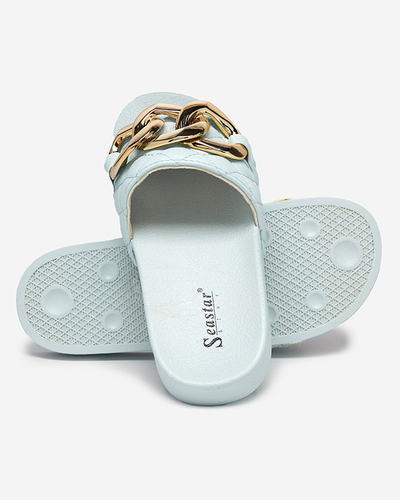 Chaussons matelassés femme bleus avec chaîne dorée Eteris - Footwear