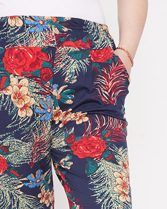 Pantalon femme à motifs bleu marine et rouge - Habillement