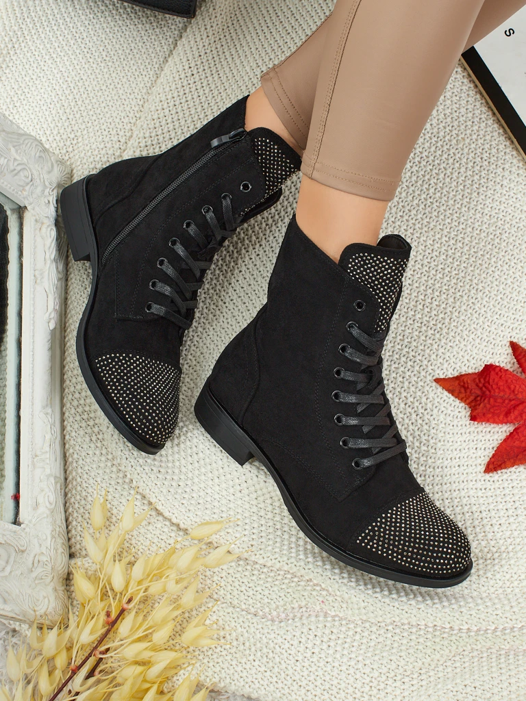 Bottines à lacets pour femmes en éco-daim avec zircons Marvelli