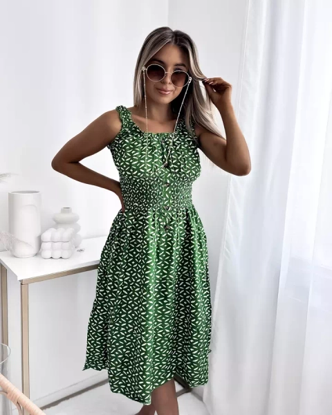 Robe femme au genou avec imprimé en vert foncé- Vêtements
