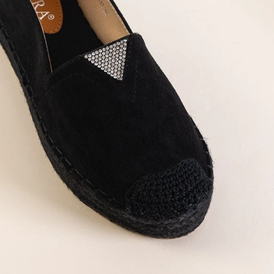 OUTLET Espadrilles noires pour femmes sur la plate-forme avec zircone cubique Asira - Chaussures